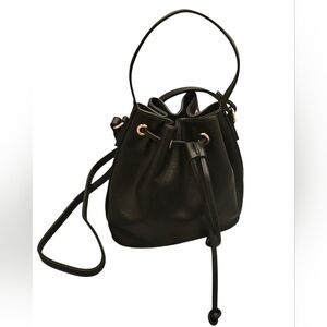 Crossi Black Embossed Women Drawstring Bucket Handbag Purse Shoulder Bag NWOT